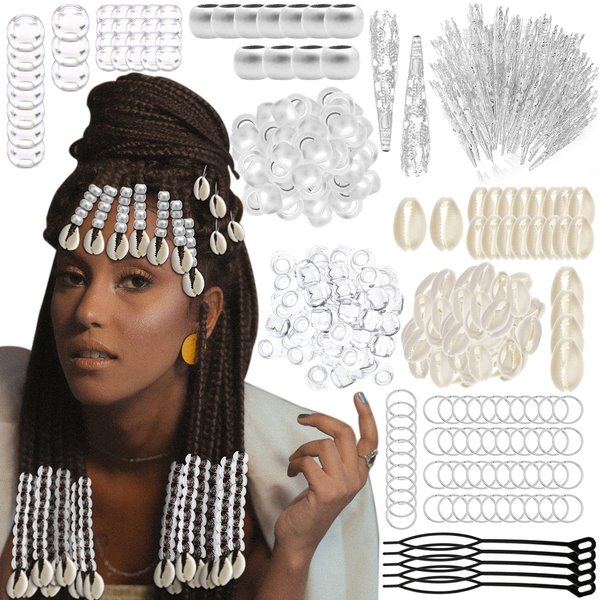 RechicGu 454 Pcs Locs Hair Braids Jewelry Dreadlock Goddess Clear Beads Dreadlocks Accessories Loc Beard Tube Beads African Decoration (Silver)