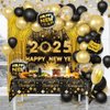 AIBIIN 78Pcs Black and Gold New Years Decorations 2025 Happy New Year Decorations Kit New Year Banner, New Year Balloon Arch and Gold Foil Fringe Curtain for 2025 New Years Eve Party Supplies