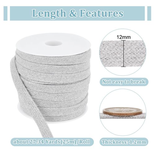 BENECREAT 27.34Yards Dark Gray Flat Replacement Cotton Cords, 12mm Wide Flat Drawstring Cord Rope with Plastic Spools for Garment Accessories Sports Pants Sweater