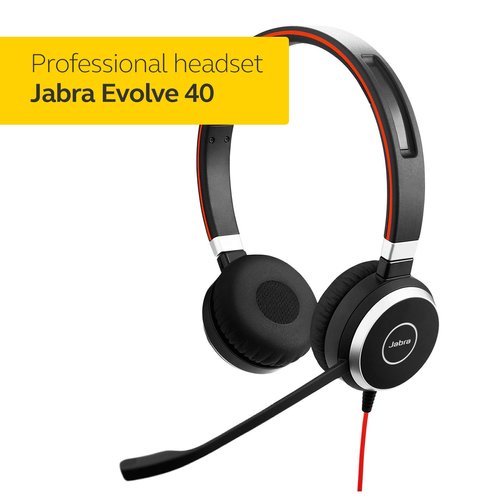 Jabra Evolve 40 Professional Wired Headset, Stereo, UC-Optimized – Telephone Headset for Greater Productivity, Superior Sound for Calls and Music, 3.5mm Jack/USB Connection, All-Day Comfort Design
