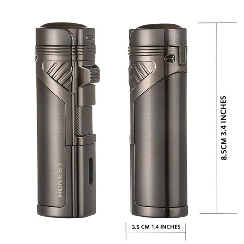 Promise by Honest Torch Lighter Quadruple 4 Jet Flame Refillable Butane Cigar Lighter with Cigar Punch,Gift Box (Gunmetal)