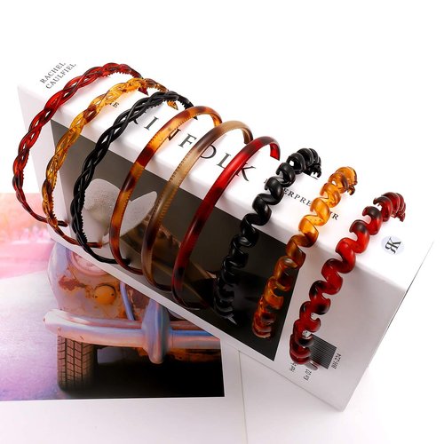 VOGUEKNOCK 9PCS Plastic Headband with Tooth Skinny Bright Color Plain Curly Hairband Hair Comb Accessories (Style1)