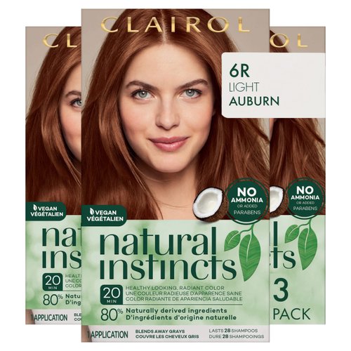 Clairol Natural Instincts Demi-Permanent Hair Dye, 6R Light Auburn Hair Color, Pack of 3