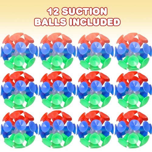 ArtCreativity Suction Ball Toys for Kids, Set of 12, Toss and Stick Balls with Mini Suction Cups, Tossing Toys for Indoor and Outdoor Play, Fun Birthday Party Favors for Boys and Girls
