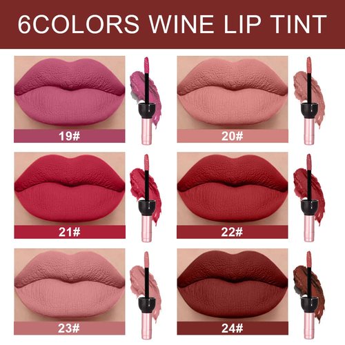 BINGBRUSH 6 Colors Matte Red Wine Liquid Lipstick Pack Set,Wine Lip Tint Long Lasting 24 Hour Waterproof Velvet Nonstick Cup Lipgloss Lip Stain Pigmented Lip Makeup Gift Sets