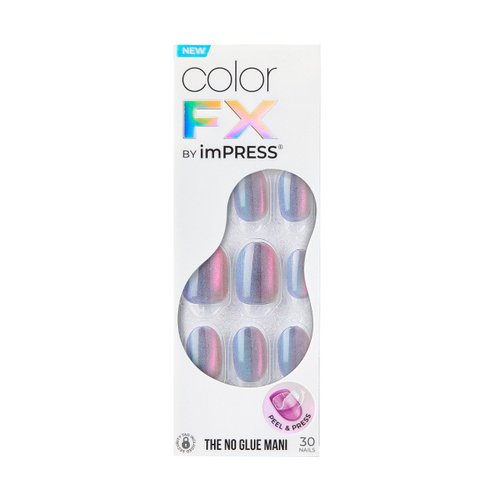 KISS imPRESS No Glue Mani Press-On Nails, Color FX, 'Fly Up', Silver, Short Size, Oval Shape, Includes 30 Nails, Prep Pad, Instructions Sheet, 1 Manicure Stick, 1 Mini File