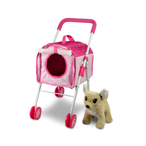 ANIVIA Pet Stroller and Accessories for Kids Ages 3 to 7 Year Olds, Dog Toy for Toddlers, 2 Pieces Play Dog Set, Puppy Party Playset with 1 Pet Puppy Included Pink