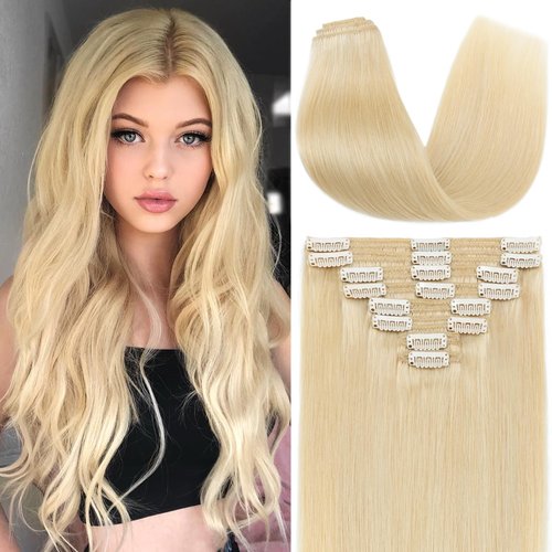 S-noilite Clip in Human Hair Extensions Clip in Hair Extensions Full Head 8 Pieces/Set Long Straight Silky Soft Clip on Hair(18"-100g #4 Medium Brown)