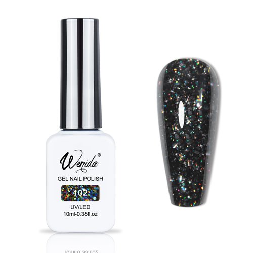 Wenida Nail Polish Holographic Sparkling Black Chrome Chunky Glitter Unicorn Soak Off Gel Nail Varnish for Home DIY Nail Manicure Art