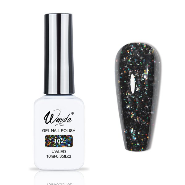 Wenida Nail Polish Holographic Sparkling Black Chrome Chunky Glitter Unicorn Soak Off Gel Nail Varnish for Home DIY Nail Manicure Art