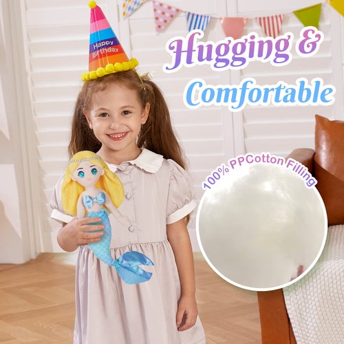 Athoinsu Mermaid Princess Stuffed Animal Soft Plush Toy Doll Birthday Children's Day for Toddlers Girls, Yellow, 15.5''