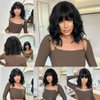 SPFAMI Short Bob Black Wavy Wigs with Bangs for Women Natural Shoulder Length Wig Women's Charming Heat Resistant Synthetic Wigs for Daily Party Use
