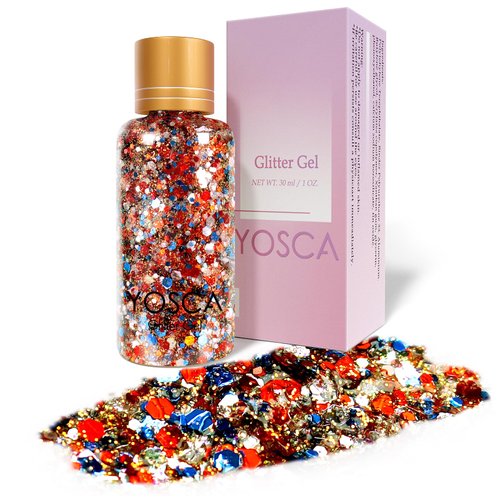 Yosca Body Glitter Gel, 30ML Red White Blue Chunky Face Glitter, Cosmetic Patriotic Hair Glitter Lotion for 4 of July Independence Day Theme Makeup Flag Party Rave Accessories - Freedom Sunlight
