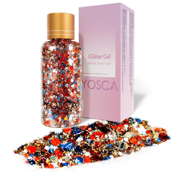 Yosca Body Glitter Gel, 30ML Red White Blue Chunky Face Glitter, Cosmetic Patriotic Hair Glitter Lotion for 4 of July Independence Day Theme Makeup Flag Party Rave Accessories - Freedom Sunlight