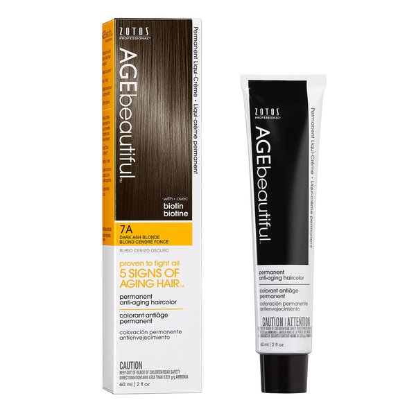 AGE beautiful Permanent Hair Color Dye Liqui Creme | 100% Gray Coverage | Anti-Aging Haircolor | Biotin for Thicker, Fuller Hair | Professional Salon Coloring | 7A Dark Ash Blonde