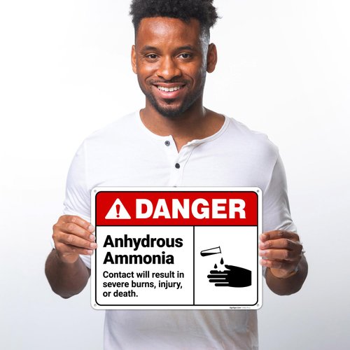 Danger Anhydrous Ammonia Contact Will Result in Severe Burns Injury Or Death ANSI Sign, 10x14 Inches, Rust Free .040 Aluminum, Fade Resistant, Made in USA