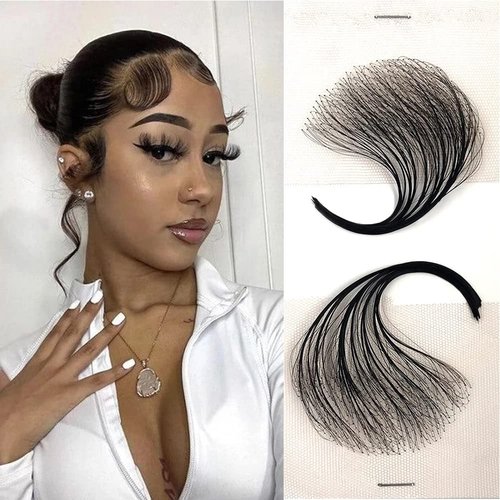 Mcclay Edges Hair Top Swiss HD Lace Edges Hair Extensions, Soft & Natural Fake Baby Hair Edges for Women, Handmade Real Human Hair Pieces, Natural Black Color 2 Pcs