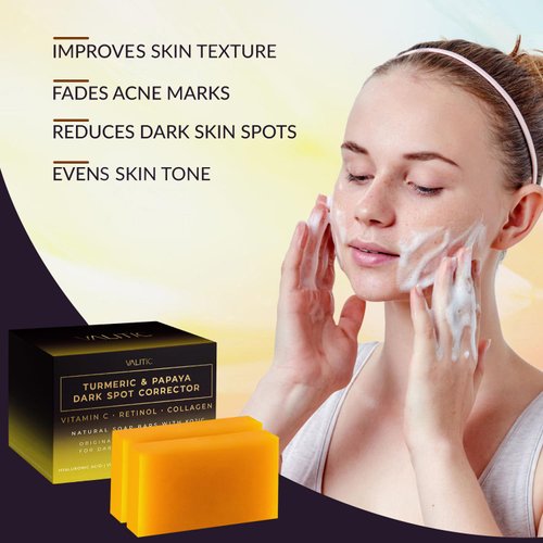 VALITIC Turmeric & Papaya Soap Bar - Dark Spot Corrector - Original Japanese Complex - Vitamin C, Retinol & Collagen - Hyaluronic Acid, Vitamin E, Shea Butter & Castile Olive Oil - 2 Pack