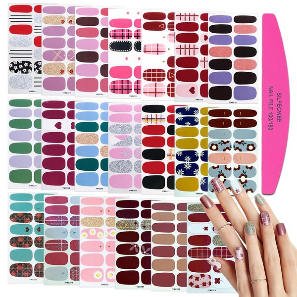 SILPECWEE 20 Sheets Glitter Nail Polish Strips Nail Stickers Full Nail Wraps for Women Adhesive Nail Polish Stickers Gel Sticker Nails with 1pc Nail File