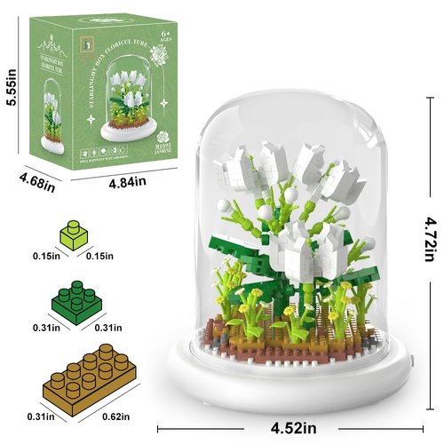 kececo Bouquet Building Kit Toys, 770 Mini Brick Building Sets, dust Cover, Decorative Flowers, Teachers' Day Gift for Girls and Mothers and Girlfriends, White Jasmine Building Sets