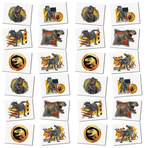 Jurassic World 3 Multi-color Paper Tattoos (Pack of 24) | Assorted Temporary Tattoos Designs | Perfect Dinosaur-Themed Party Decor for Kids & Fans