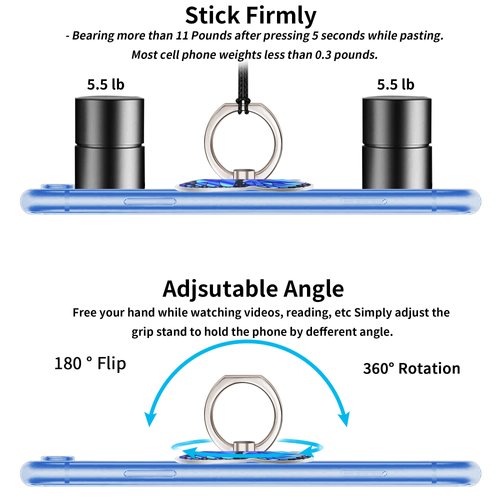 TACOMEGE Alloy Butterfly Cell Phone Ring Holder, Finger Kickstand Back Stand Hand Grip for Smartphone Tablet (Blue)