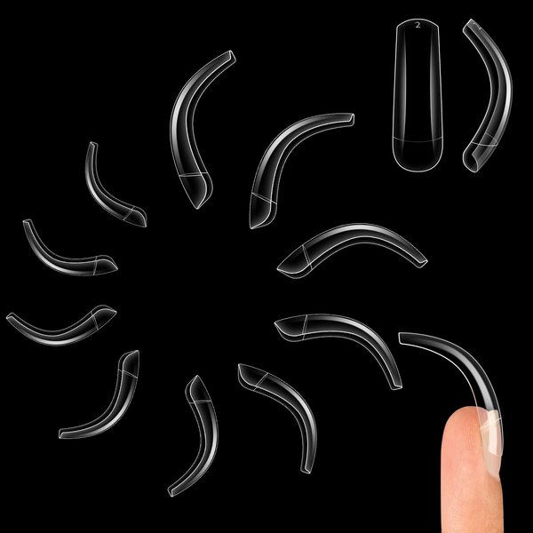 NOVO OVO 500 pcs Hawk Curved Trasnparent Extra Super Extreme Deep Curve Half Cover Long Square Tapered Eagle Claw False Nail Extension Tips Acrylic Nail 10 Sizes Bag Packaging Halloween Art Salon