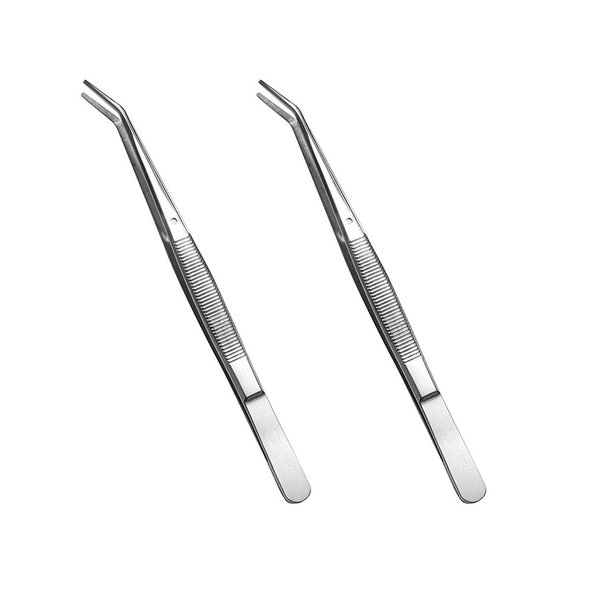 Stainless Steel Tweezers, with Curved Serrated Tip Multipurpose Tweezers Sewing Machine Tweezers Forceps for Craft Repairing (2 Pcs set)
