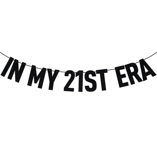 Black Glitter In My 21st Era Banner, Happy 21st Birthday/Cheers to 21 Years/21 Years Loved & Blessed, Funny 21st Birthday Party Decorations Supplies