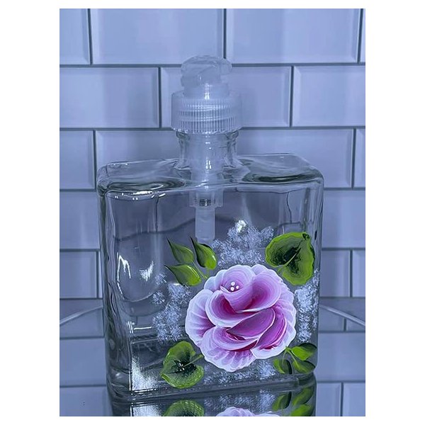 Hand painted Pink Rose Soap or Lotion Dispenser