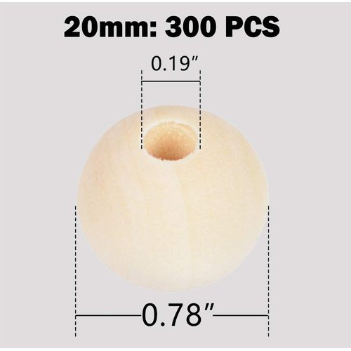 300pcs 20mm Wood Beads Natural Unfinished Round Wooden Loose Beads Wood Spacer Beads for Craft Making Decorations and DIY Crafts