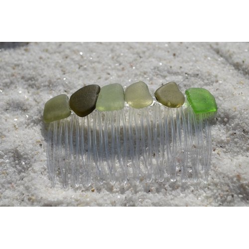 Different Shades of Green Sea Glass Hair Comb
