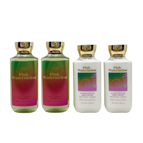 Generic Bath and Body Work Pink Watermelon - Gift Set of Four - Two Shower Gel and Two Body Lotion
