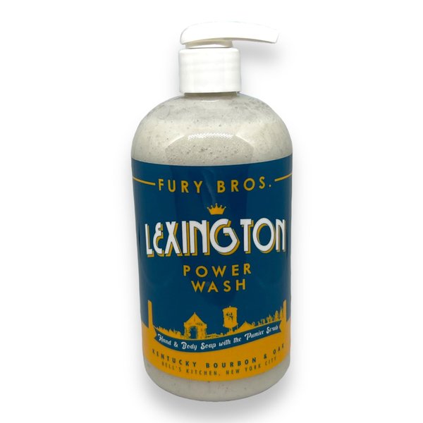 FURY BROS. Premium Power Wash | Lexington | Kentucky Bourbon & Oak | Hand & Body Wash | Exfoliating Pumice | Moisturizing Aloe Vera | Highly Scented | Made in USA | 16 oz | Dad Men Bath