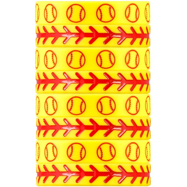 Softball Silicone Wristbands - Great Softball Party Favor, Football Birthday Themed Party Decorations, Wristband Bracelet, 8 Pack Party Favor Bag Set (4 of Each Design, 8" Circumference)