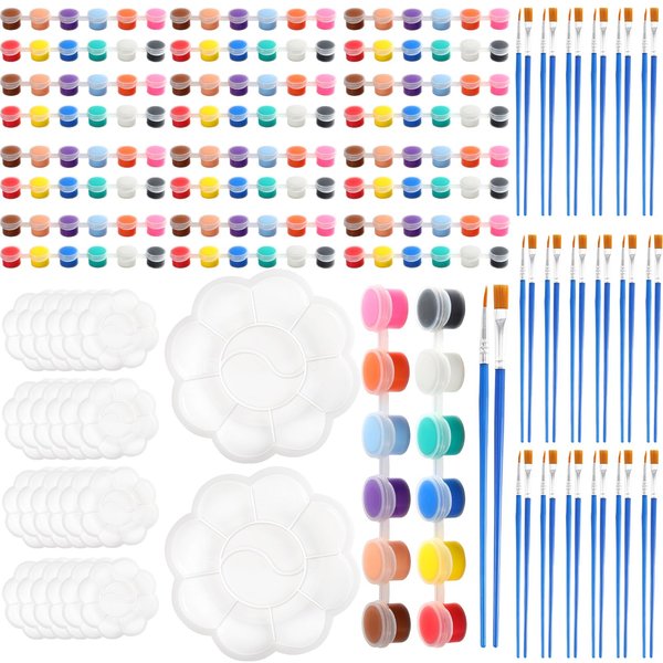 Cptoion 360Pcs Mini Acrylic Paint Set,Acrylic Paint Strips for Kids & Adults,24 Washable Filled Paint Strips in 12 Colors with 48 Brushes and 24 Mixing Palettes,Kids Paint Set for Home Party Favors