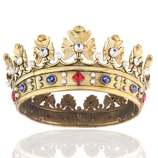 YADIRF Baroque Royal Crown Men's Metal Prince Hair Crown Full Circle Birthday Party Hair Accessories For Halloween Costume Party Prom Pageant (Dark Gold With Colorful Stone)