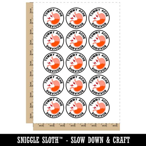 Tummy Ache Survivor Merit Badge Temporary Tattoo Water Resistant Fake Body Art Set Collection - 15 2" Tattoos (1 Sheet)