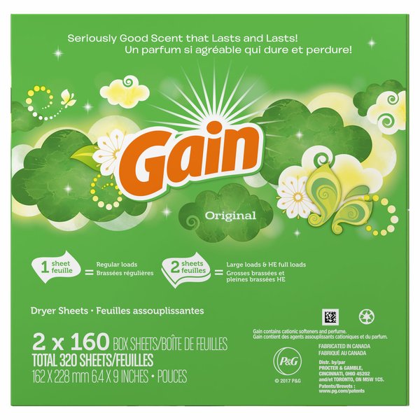 Gain Gain Dryer Sheets (2 x 160 Sheets Net 320 SheetsCount), 320Count