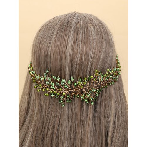 JWICOS Crystal Bridal Headpiece Wedding Headband for Brides Pearl Hair Vine Rhinestone Hair Accessories for Women (Green)