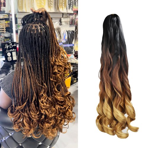 TRESKIIO 9 Packs 16 inch French Curl Braiding Hair Pre Stretched Wavy Synthetic Hair Extensions Premium french curly braiding hair expression pre stretched braids french curls crochet hair (C14)