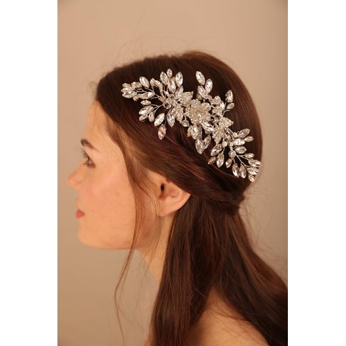 BERYUAN Wedding Silver Flower Leaf Crystal Rhinestone Hair Comb Teardrop Crystal Rhinestone Beads Hair Comb Wedding Hair Accessories for Women and Girls Silver Bride Headband for Brides Bridesmaid