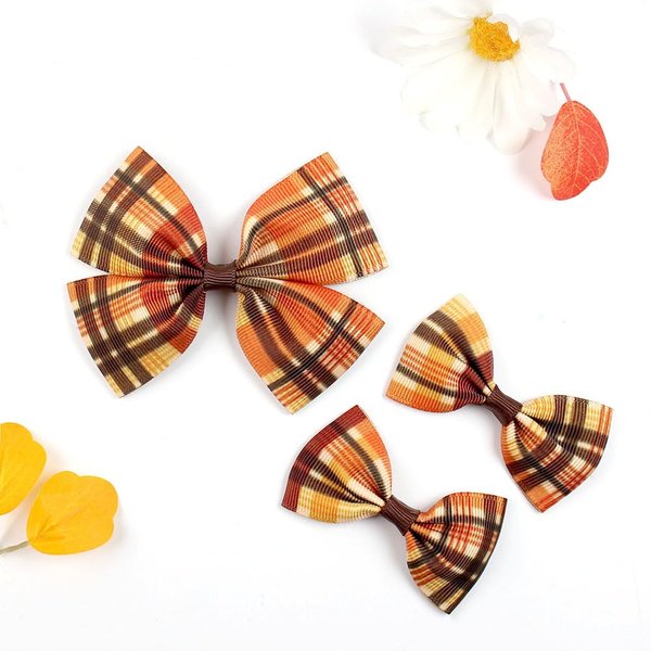Happy Fall Hair Bows for Girls,Cute Handmade Checkered Ribbon Alligator Hair Barrettes Hairpins Kids Thanksgiving Day Party Dress Outfit Decor Accessories Gift