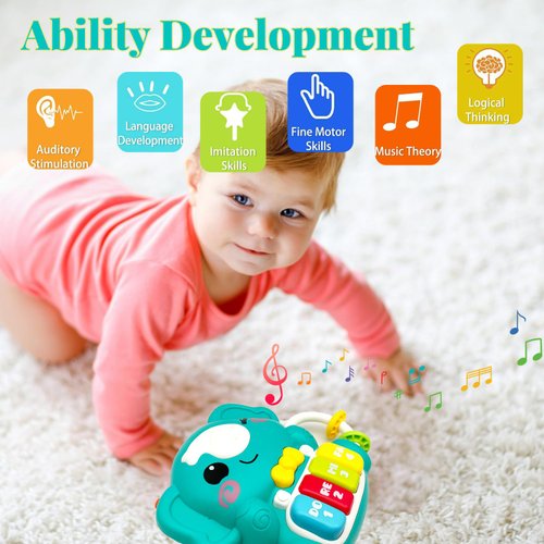 JQRSDSY Baby Musical Toys 18 Months, Elephant Piano Keyboard Montessori Early Learning Educational Toy with Light & Sound, Birthday Toy for Infant Toddler 2 3 Year Old Boy Girl Gifts