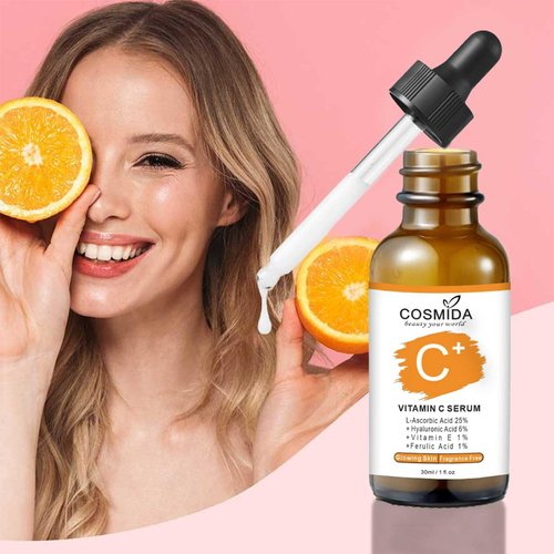 Cosmida Vitamin C Face Serum with Hyaluronic Acid,Anti Aging Skin Brightening Serum for Dark Spots,Acne,Wrinkles to Visibly Glow,Korean Skin care Ferulic Acid serum for Sensitive Skin