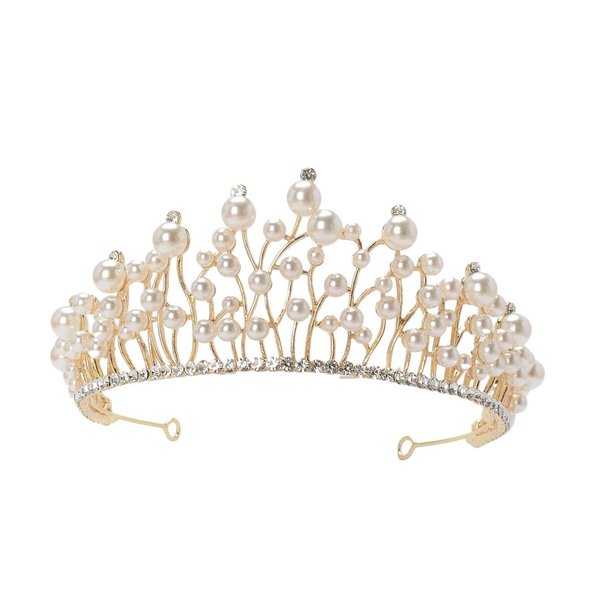 JORCEDI Pearl Rhinestone Tiaras and Crowns Headband Princess Queen Headdress For Headband Girls Crown Rhinestone Wedding Bridal Prom Birthday (Gold)