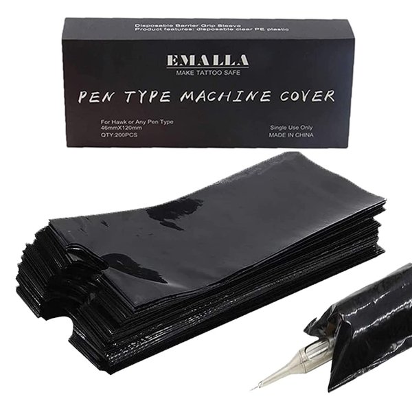 Tattoo Machine Pen Covers - Yuelong 200pcs Black Tattoo Pen Bags sleeves Tattoo Machine Sleeves Plastic Pen Type Bags for Tattoo Artist