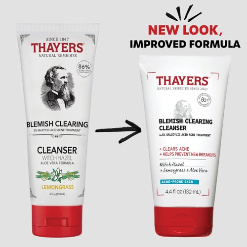 THAYERS Blemish Clearing Face Cleanser with 1.5% Salicylic Acid, Acne Treatment Face Wash, Soothing and Non-Stripping Skin Care, 4.4 Fl Oz