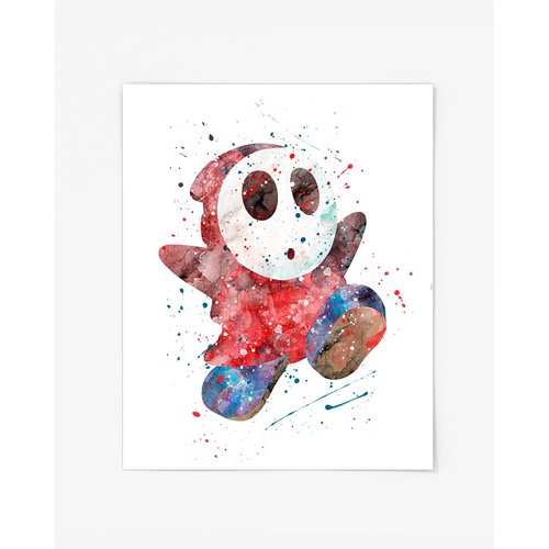 Shy Guy Prints, Game Watercolor, Nursery Wall Poster, Holiday Gifts, Kids and Children Artworks, Digital Illustration Art Racing Kart