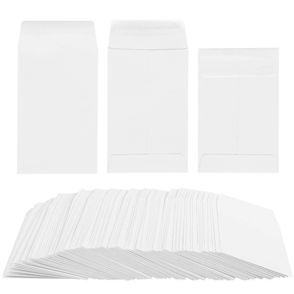 100 Pack White Small Coin Envelopes Self-Adhesive Kraft Paper Seed Envelopes Mini Parts Small Items Stamps Storage Packets Envelopes for Garden, Office or Wedding Gift (2.25"×3.5")